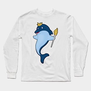 Dolphin as King with Staff & Crown Long Sleeve T-Shirt